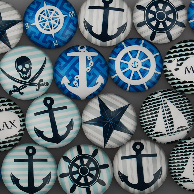30MM Round pattern glass cabochons with mixed pirate symbol,flat back,thickness 7mm,20 pieces/lot
