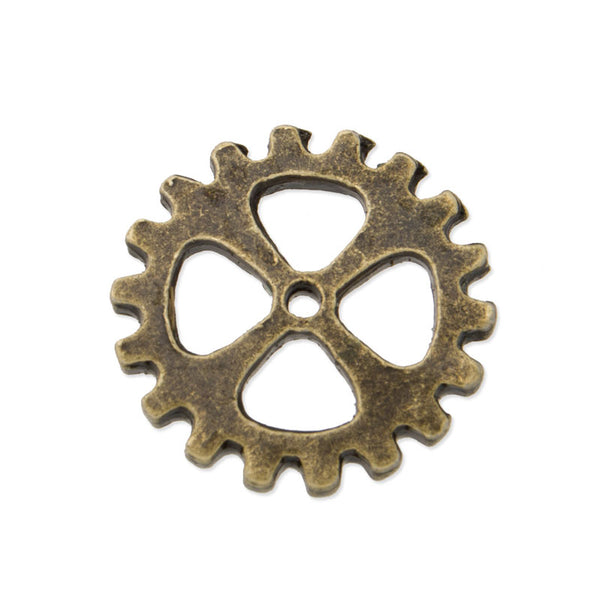 20PCS 15mm Antique Bronze Gear Beads, Metal Steampunk, Gear Charms Connector, Cog Charms