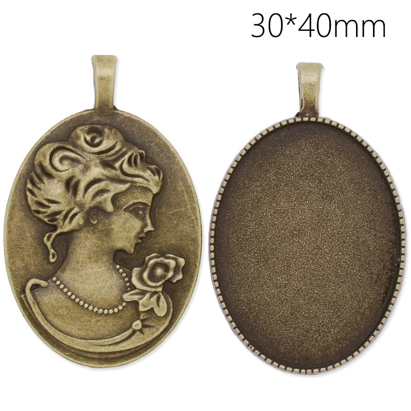 30x40mm Oval pendant tray with Cameo in the back,Zinc alloy filled,Antique Bronze plated,20pcs/lot
