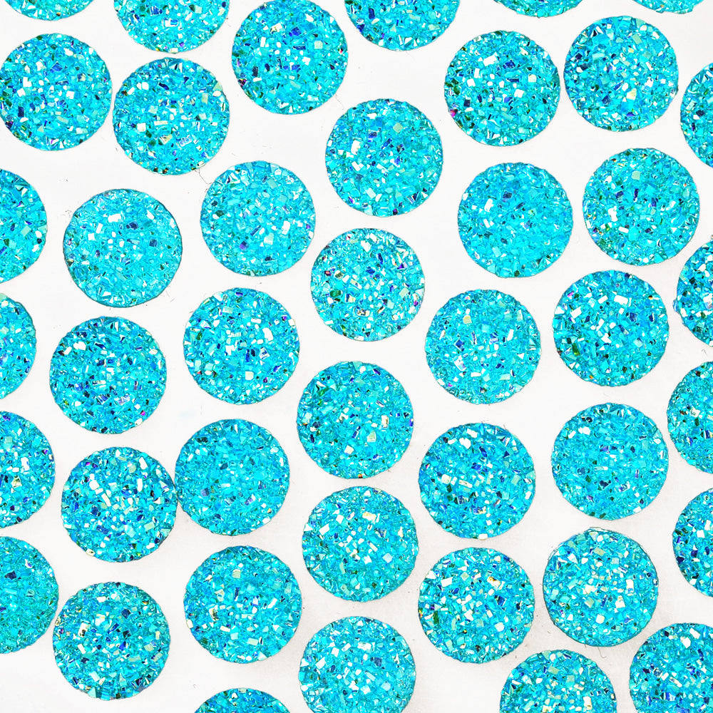 100 Acid Blue  Round Litter Resin Cabochons Druzy Studs Mermaid Deco Jewelry Findings 12mm