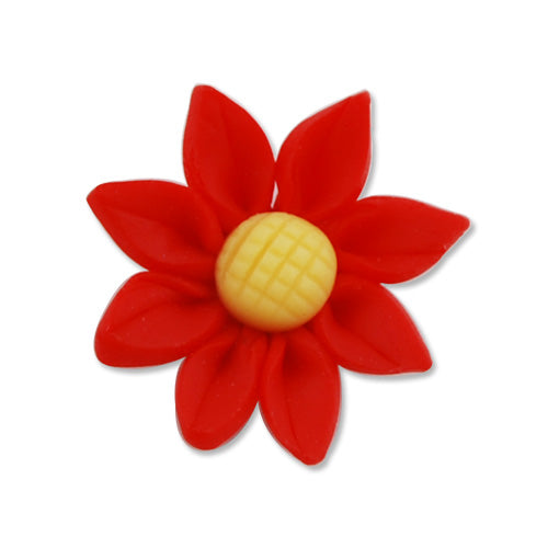 25MM Hand Made And Flat Back Polymer Clay Flower Beads,Red,Side Drilled Hole Size 2.5MM,Lead Free,Sold 50 PCS Per Package