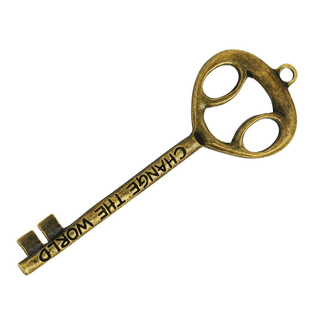 73*25mm Vintage Keys,Antique Bronze Skeleton Keys,'CHANGE THE WORLD' Key Pendant,Charm Necklace Jewelry,sold 10pcs/lot