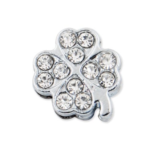 14.6*16.8MM Clear Crystal Rhinestone Clover Slider Charm Beads,Hole Sizes:8*2 MM,Rhodium Plated,lead Free and Nickel Free