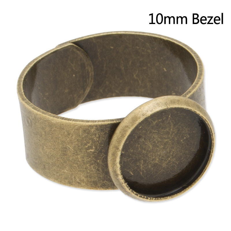 Adjustable Cuff Ring with 10mm bezel,Brass filled,Antique Bronze plated,10 pcs/lot
