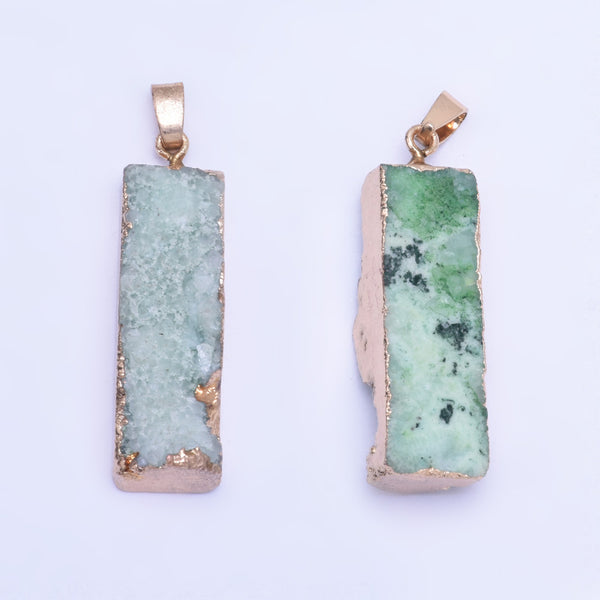 1 Green 40*9mm  Agate Rectangle Drusy Pendant Gold Plated Jewelry Making Handmake  DIY Natural stone Healing Fashion Jewelry Charm