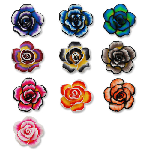 40MM HandMade And Flat Back Polymer Clay Flower Beads,Mixed Colors,Side Drilled Hole Size 2.5MM,Lead Free,Sold 50 PCS Per Package