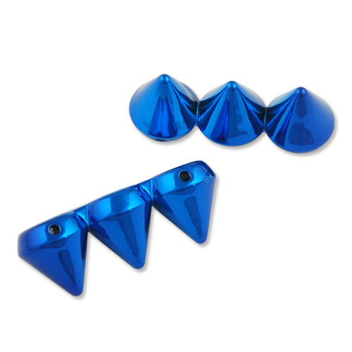 36*14*13 MM UV Coated Three Spikes,Sapphire,Hole Sizes:1.9mm,Sold 100PCS Per Package