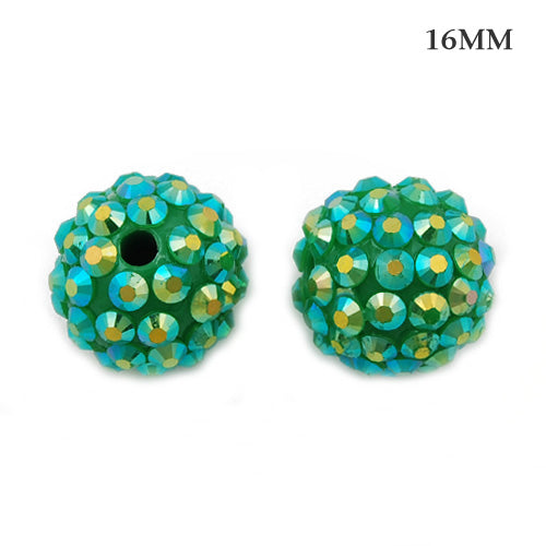 14*16 MM Round Resin Pave Beads,Green Base,Clear AB,Sold 50PCS Per Package