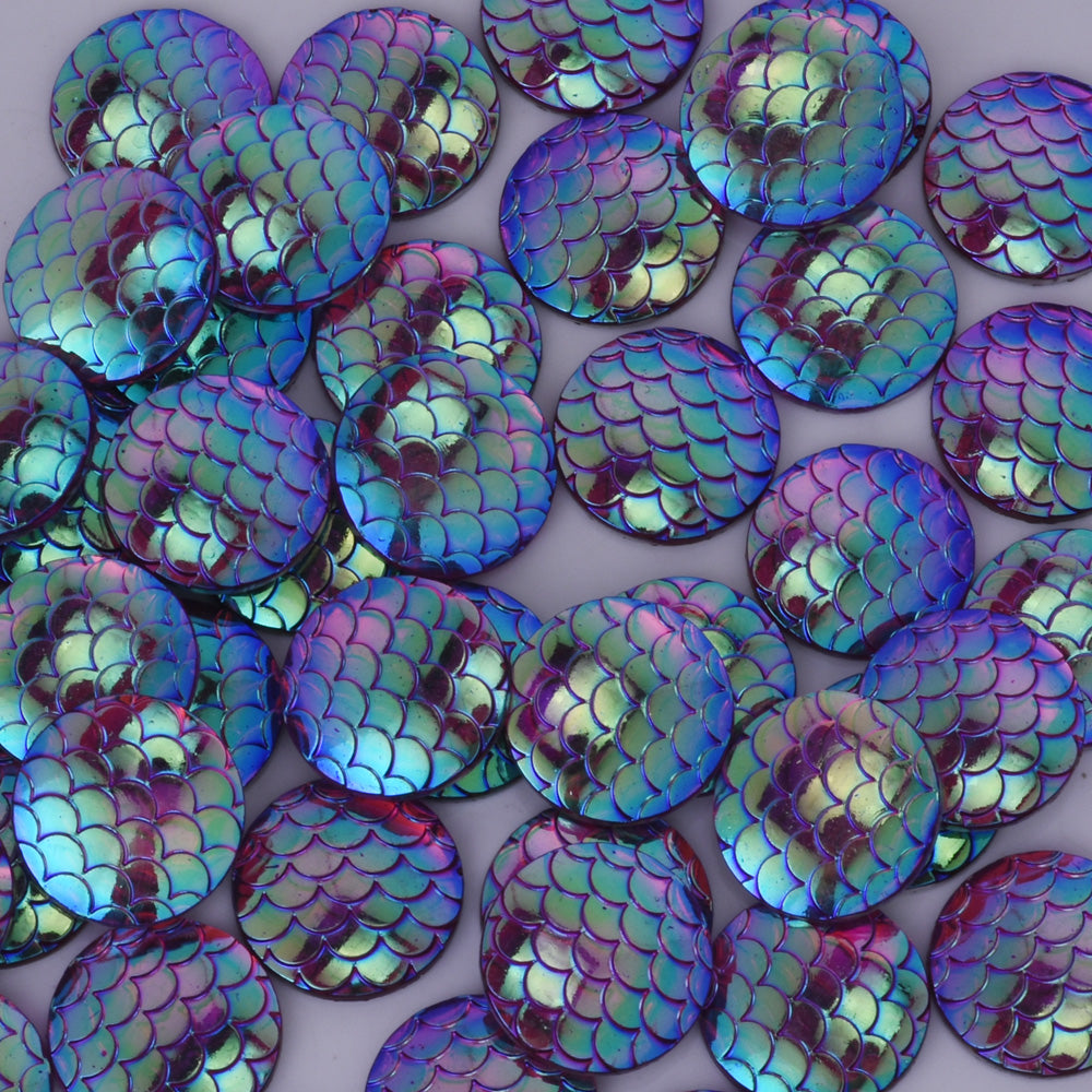 50 Purple Round Cameo Cabochon 14mm Mermaid Scale Jewelry Resin Cabochon Dragon Fish scale Cabochons Thickness 3mm