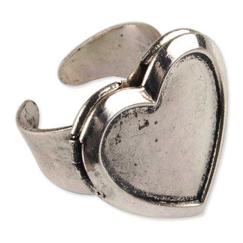 Antique Silver plated Ring Base Setting  With 15*15MM Heart Locket,fit 15*15 heart photo;Sold 10PCS Per Package