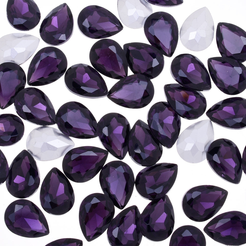 10x14mm Teardrop crystal Pointed Back Rhinestones Glass Crystal dress jewellery making shoes purple 50pcs 10184155