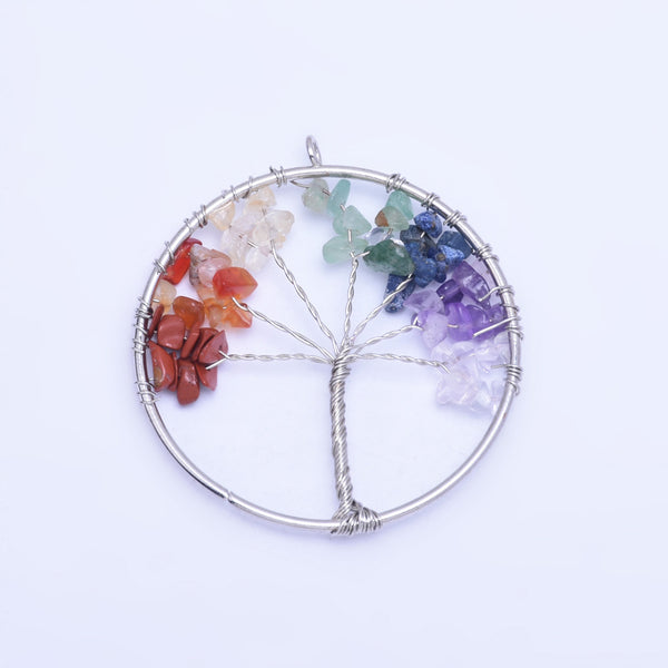 1 Mix Color 46mm Irregular Natural Stone Healing Fashion Jewelry Charm Crystal High Quality Pendant Tree of Life Women'sFashion Handwork Gemstone