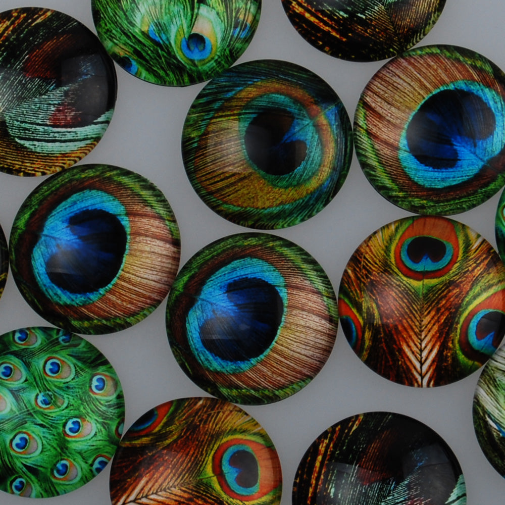 30MM Round pattern glass cabochons with mix peacock pattern,colorful Flat back Glass Cabochon Spacers,thickness 7mm,20 pieces/lot