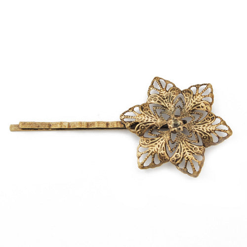 68*32mm Antique Bronze Bobby Pin With Round Filigree Wrap Pad,Sold per 100 PCS