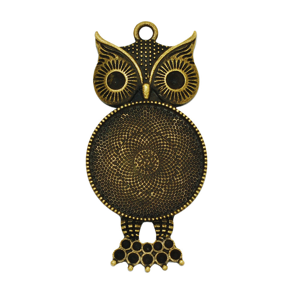 Owl Shape Pendant Tray with 25mm Round Setting Blanks,Antique Bronze Plated Cameo Base,zinc alloy,20pcs/lot