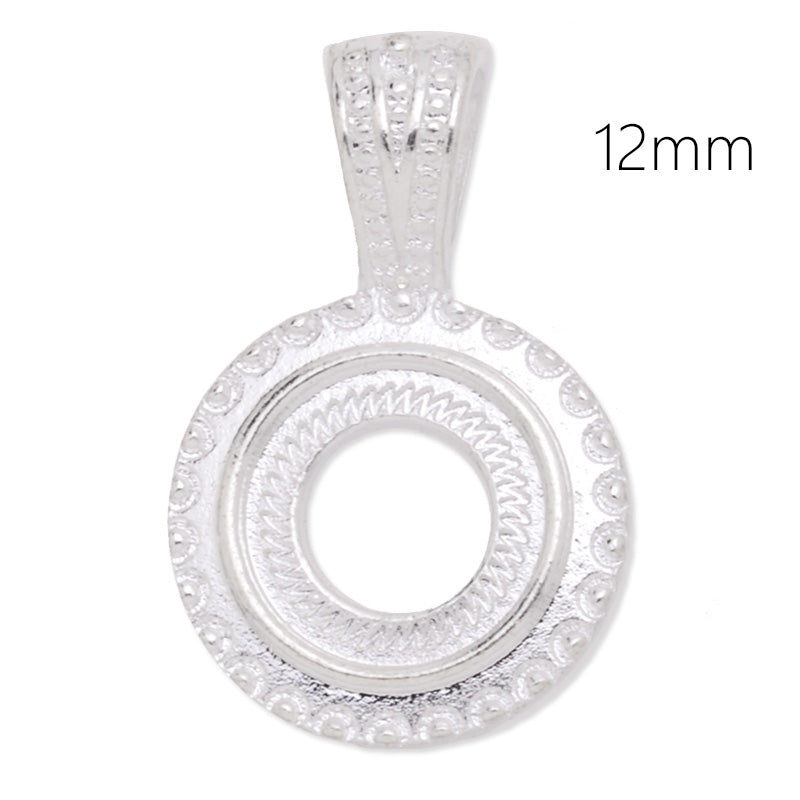 12mm Round Silver Plated Rope Style Cabochon Cab Pendant Setting,20pcs/lot
