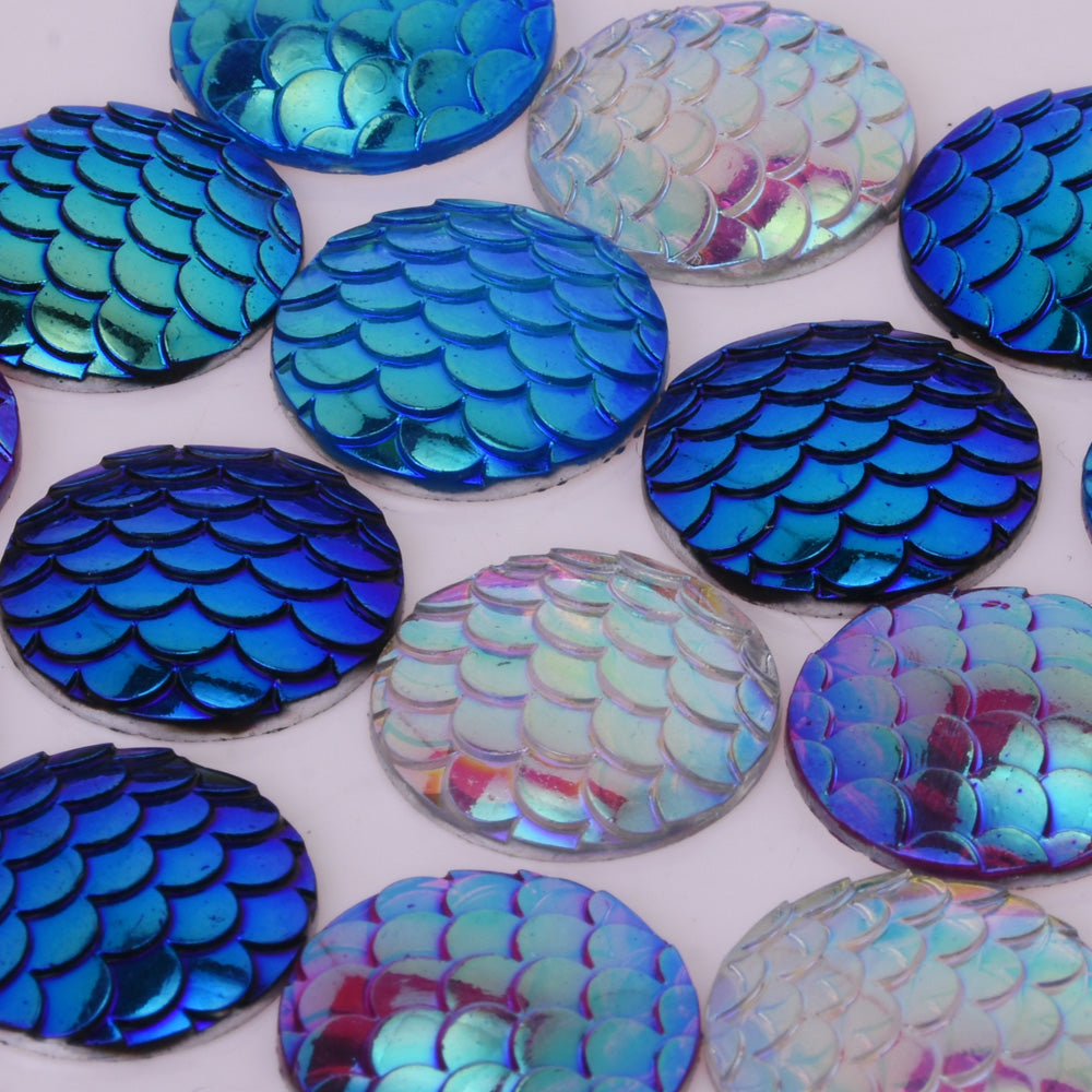 50 Round Cameo Cabochon 16mm Mermaid Scale Mix Color Jewelry Resin Cabochon Thickness 3mm