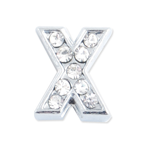 12*10*5 MM Clear Crystal Rhinestone Letter "X" Slider Charm Beads,Hole Sizes:8*2 MM,Silver Plated,lead Free and Nickel Free,Sold 50 PCS Per Package