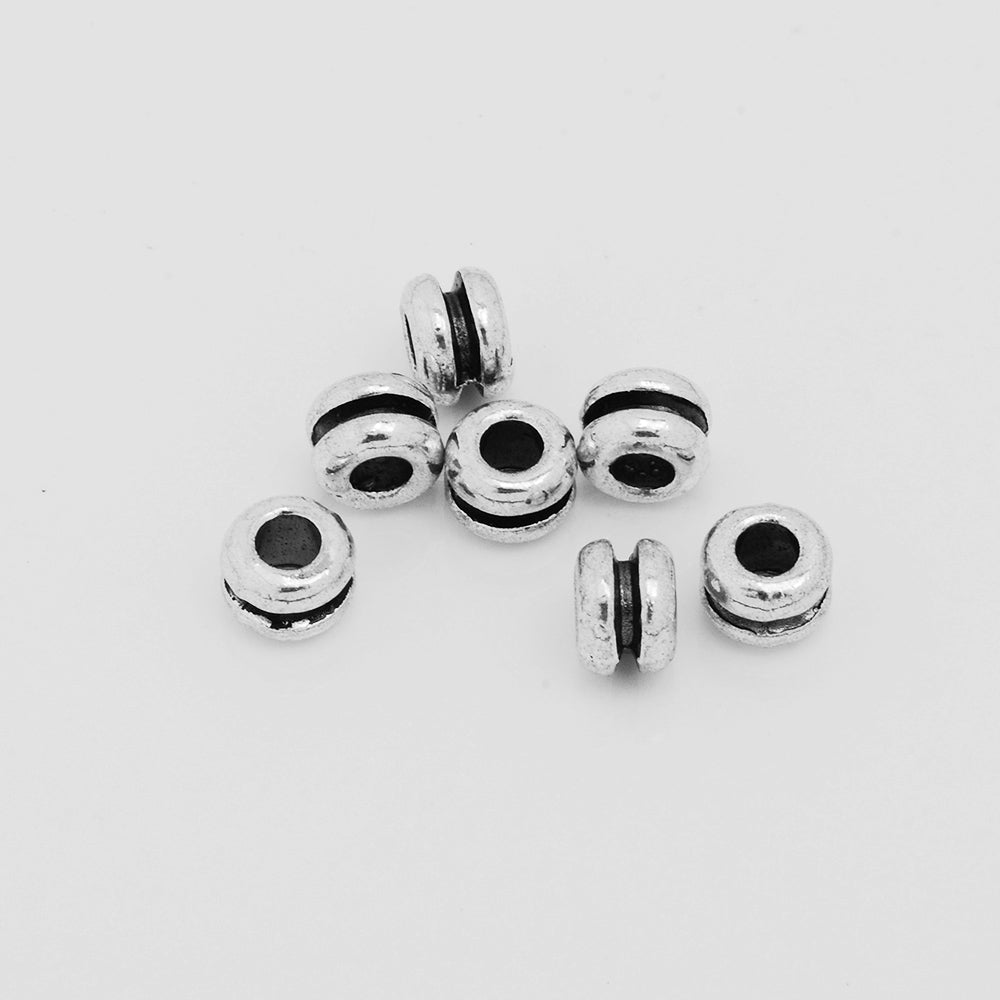 6.5 mm Tibetan Beads,Silver Large Hole Spacer beads,Diy Bulk beads,Thickness 5mm Sold 100pcs/lot