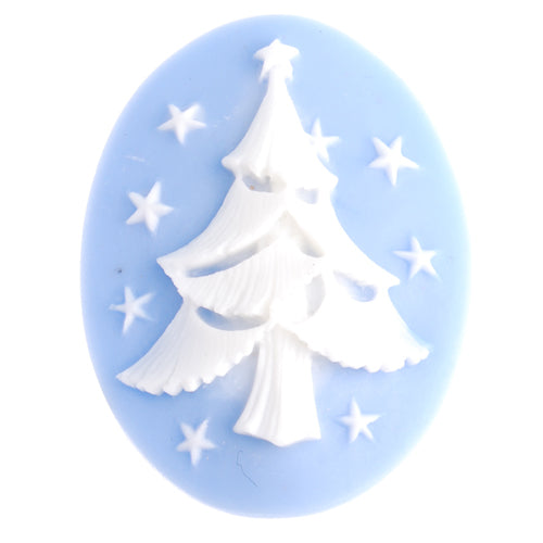 30*40MM Oval Resin Flatback Cabochons,Christmas Tree,Light blue and White;sold 20pcs per pkg