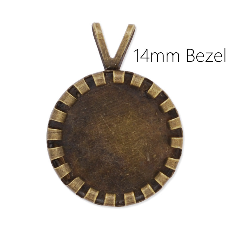 Antique Bronze hemming brass pendant tray with 14mm round bezel,20pcs/lot