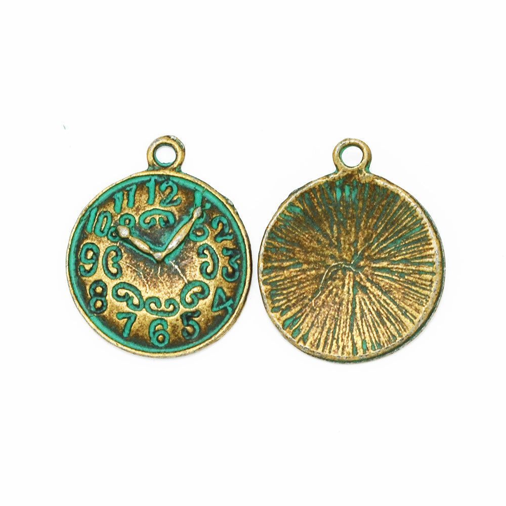 Verdigris Patina Charms,Pendant Findings,for Jewelry Making,Cameo Clock,Thickness 3mm,sold 20pcs/lot