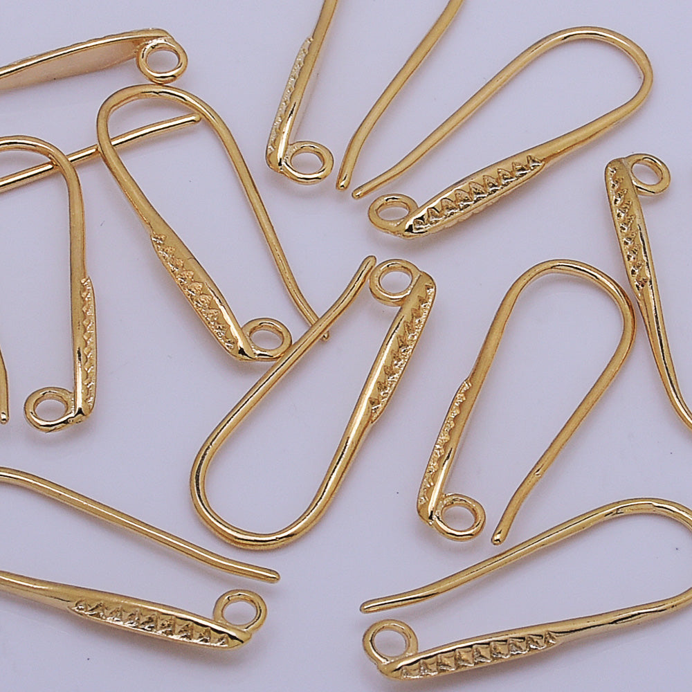 24K Gold Plated Earring Hooks Handmade Brass Earring wires Earrings Findings Jewelry Supplies 8*21mm 10pcs