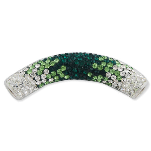 53*9 MM High Quality Round Emerald-Crystal Pave Crystal Curvel Tube,Brass Hole,Hole Size 4.8MM,Sold 1 PCS Per Package