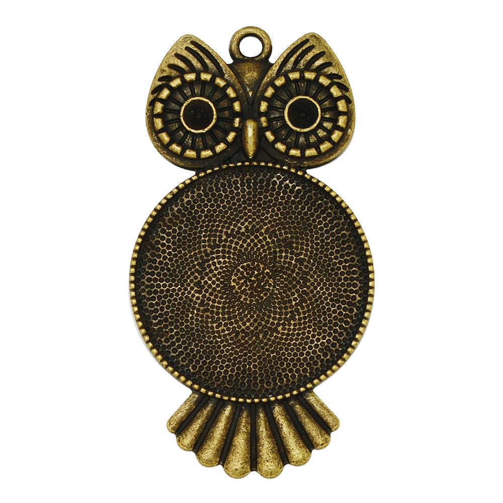 Owl Pendant Tray with 30mm Round Bezel Blanks,zinc alloy filled,Antique Bronze Plated,20pcs/lot