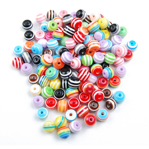 10 MM Bright and Colorful stripe Bead Round resin Beads,Hole Size