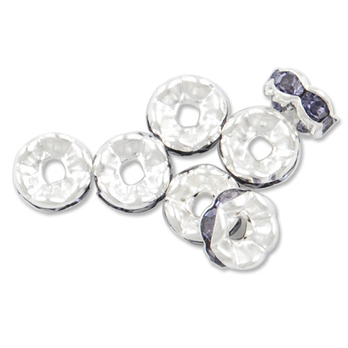 6MM Diameter lacework Rhinestone Spacer Beads,Purple Color,Brass,Silver Plated,Thick About 3MM,Hole:About 1MM,Sold 100 PCS Per Package