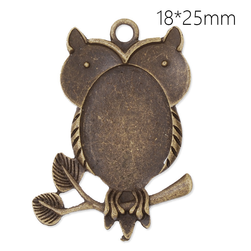 Owl pendant tray with 18x25mm oval Bezel,zinc alloy filled,antique bronze plated,20pcs/lot