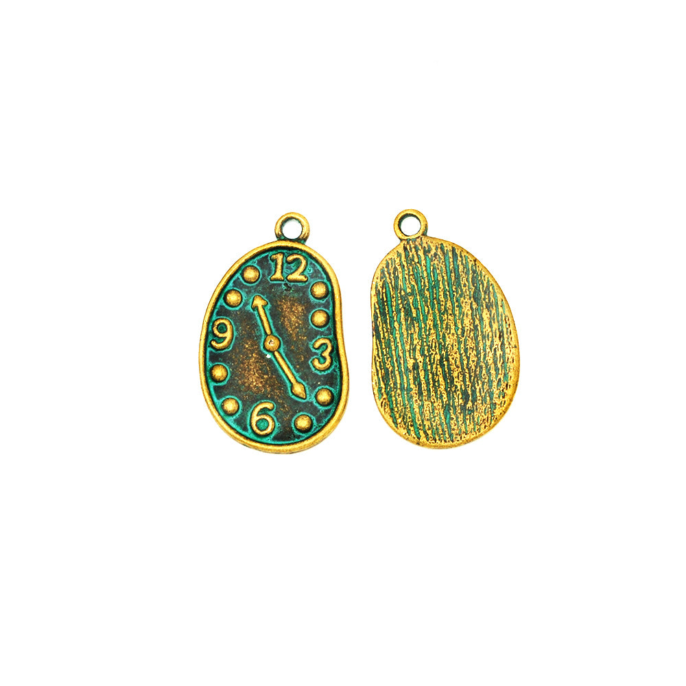 Cameo Clock Pendant,Verdigris Patina Jewelry Pendant Charms,Thickness 2mm,sold 20pcs/lot