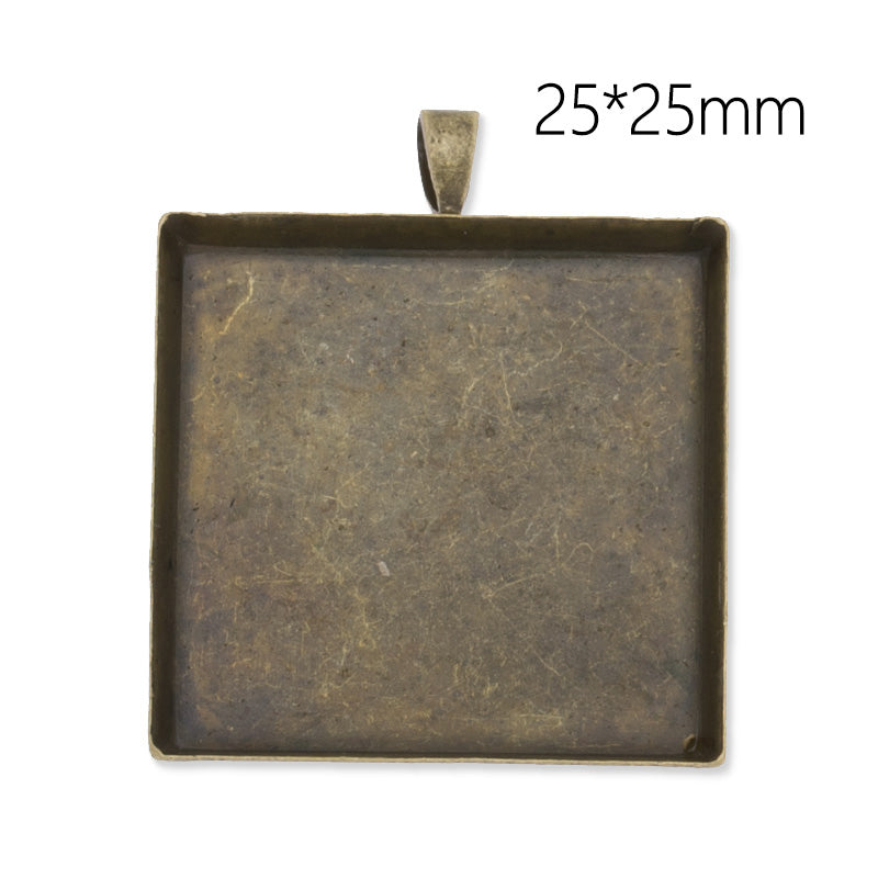 25mm Square Brass Pendant tray,Antique Bronze Plated,20pcs/lot
