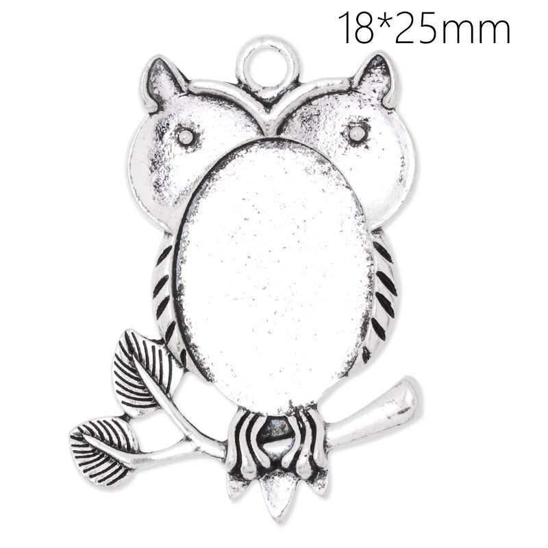 Owl pendant tray with 18x25mm oval Bezel,zinc alloy filled,antique silver plated,20pcs/lot