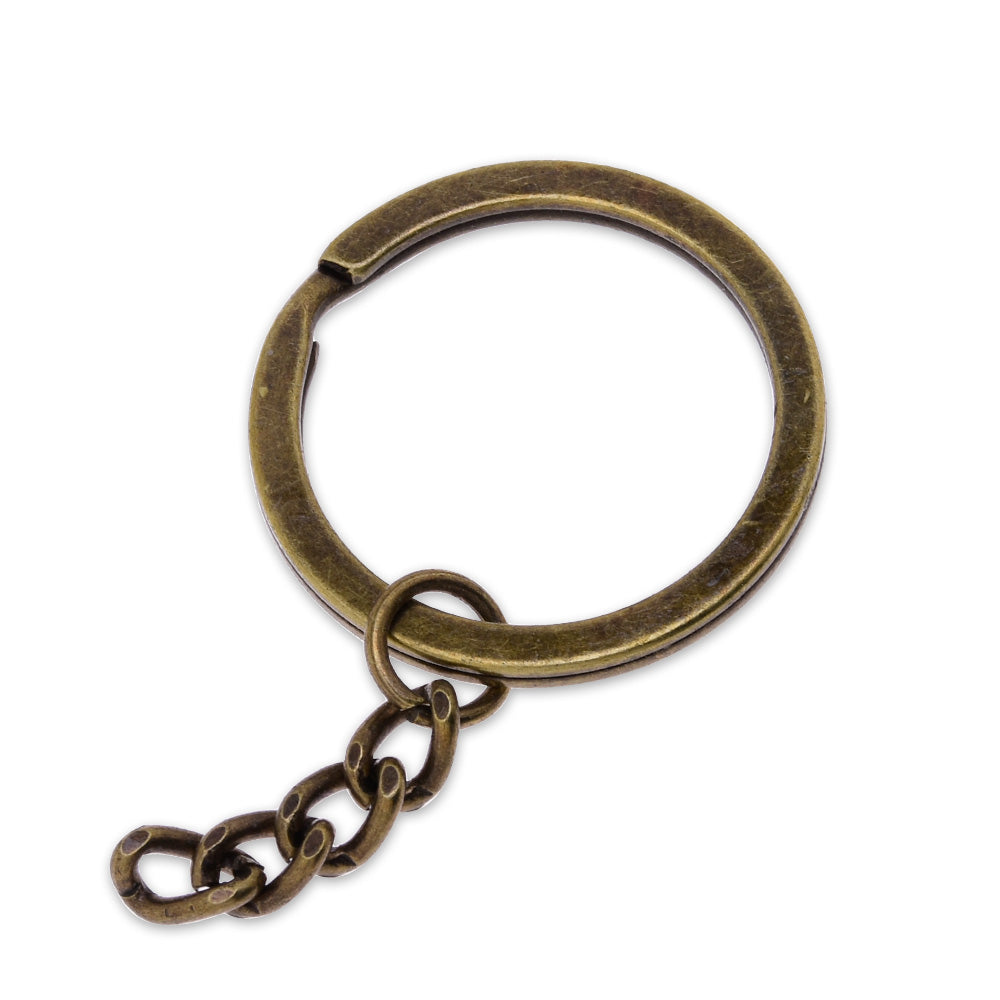 20mm Flat Keychain Ring with chain Metal Keychain Findings Split Key Ring Metal Stamping Tools antique bronze 50 pcs 10184408