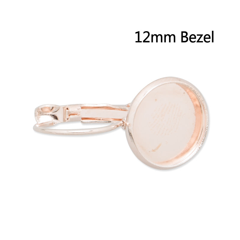 Rose Gold French Lever Back Earrings with 12mm bezel,Brass Filled,50PCS/Lot