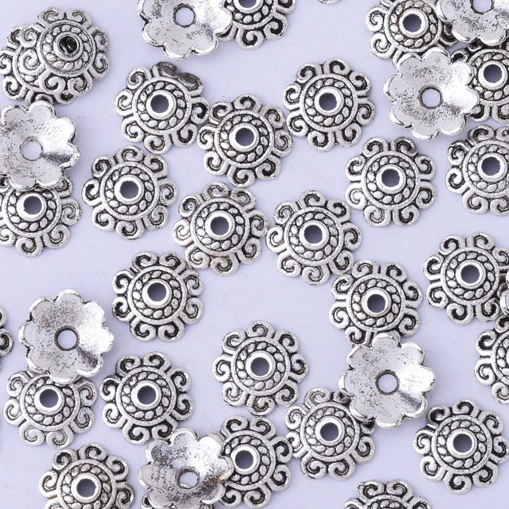 8mm  Tibet Silver Plated Flower Spacer Bead Caps Metal Beads Jewelry Findings DIY 50pcs