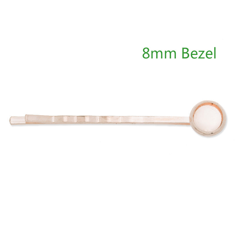 55*8MM Rose Gold Plated Brass Bobby Pin With bezel,fit 8mm glass cabochon,sold 50pcs per package