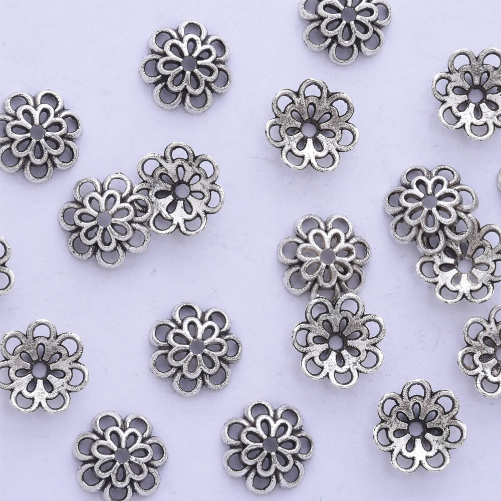 10mm Antique silver Filigree Flower Bead Caps Spacer Jewelry Findings Charms European Beads 50pcs