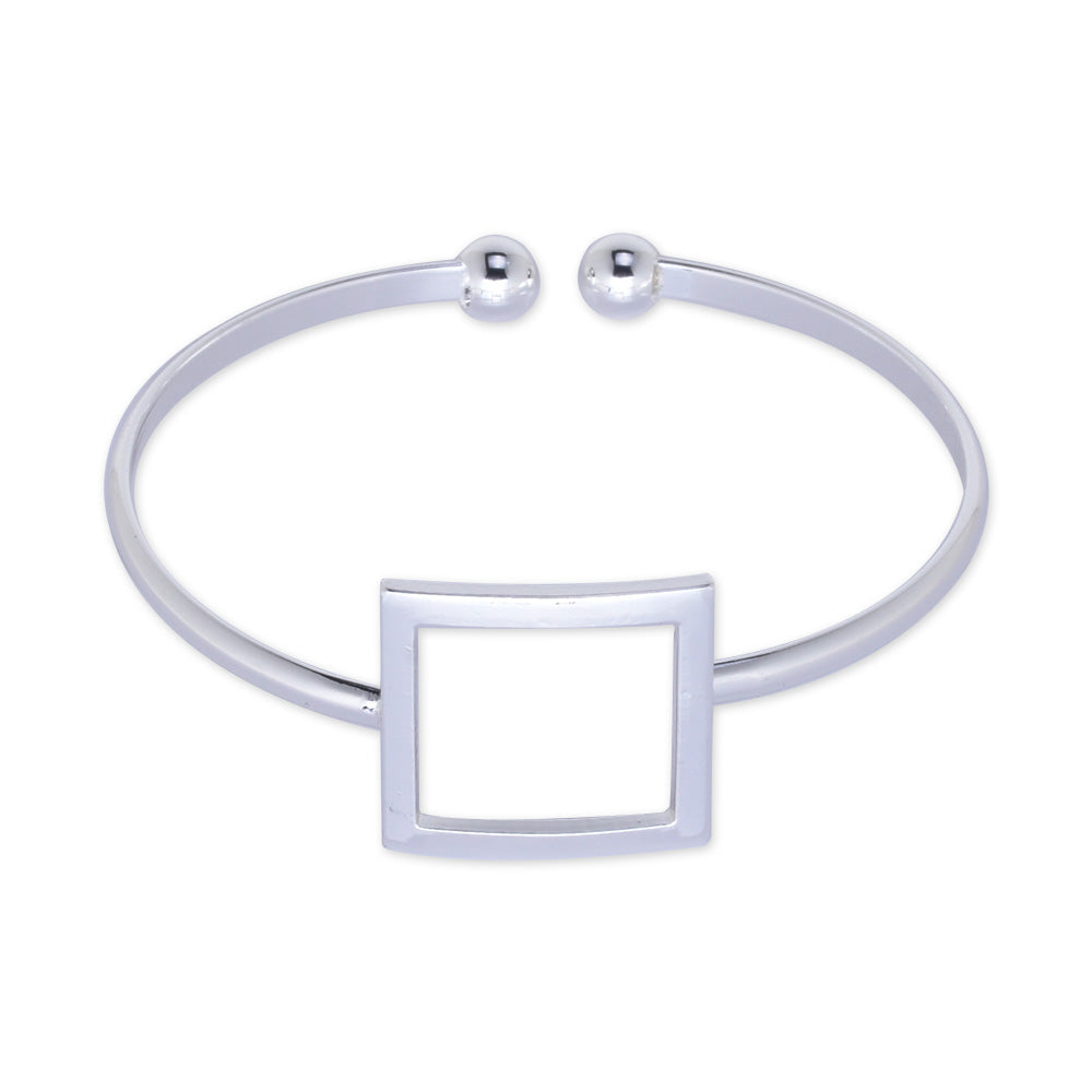 60mm Adjustable open Brass bracelet Bangle bracelet square bracelet women bracelet minimal jewelry plated silver 1pcs