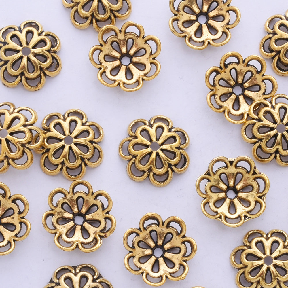 15mm Antique gold Filigree Flower Bead Caps Spacer Jewelry Findings Charms European Beads 50pcs