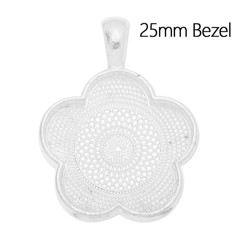 25mm(1 inch) Flower pendant trays,Zinc Alloy filled,shine silver plated,20pcs/lot