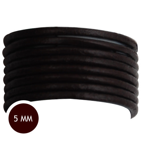 5.0mm Thickness Dark Coffee Round Leather Cord,Sold 25 yds/Roll