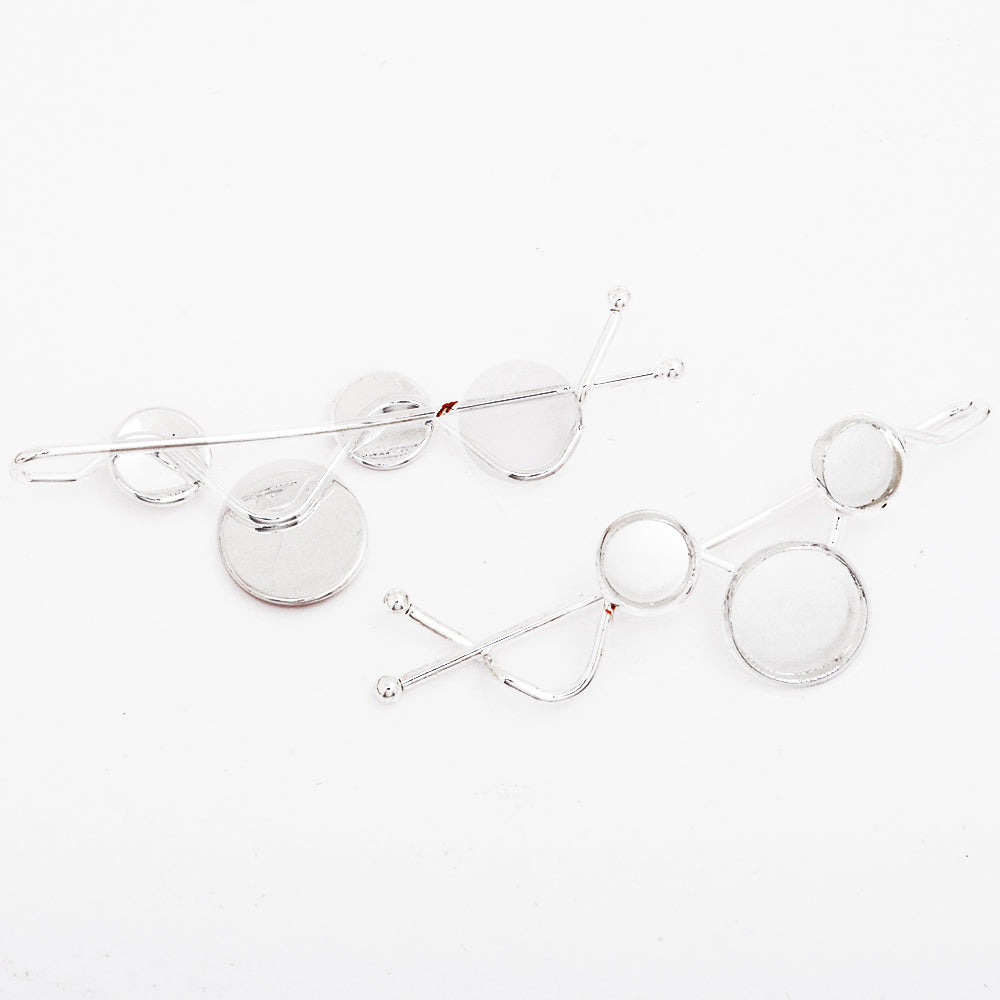 New arrived Silver Plated word folder Bobby hair pin,Simple Metal hair barrette with two 8mm and one 12mm round blank Bezel,20pcs/lot