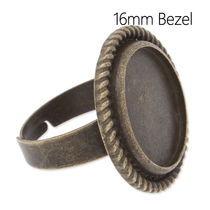 Adjustable Ring with 16mm Round Bezel,Zinc alloy filled and Antique Bronze plated,20pcs/lot