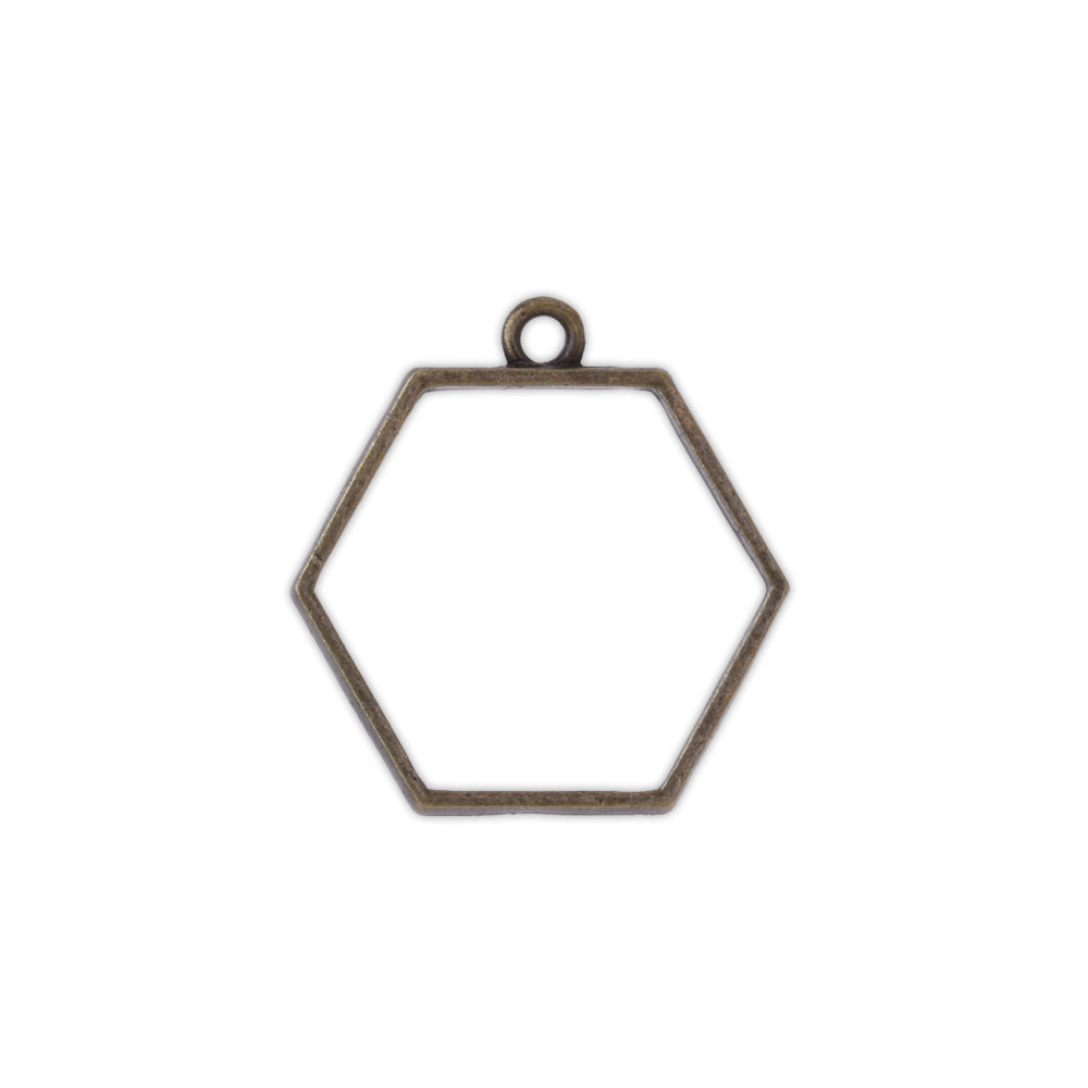 13x14.5mm Hexagon Open Back Bezels Pendants for Necklace Earrings Back Frame Antique Bronze,20 pcs