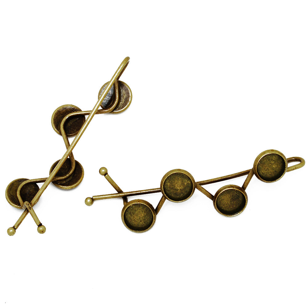 New arrived Antique Bronze word folder Bobby hair pin,Simple Metal hair barrette with four 8mm round blank Bezel,20pcs/lot