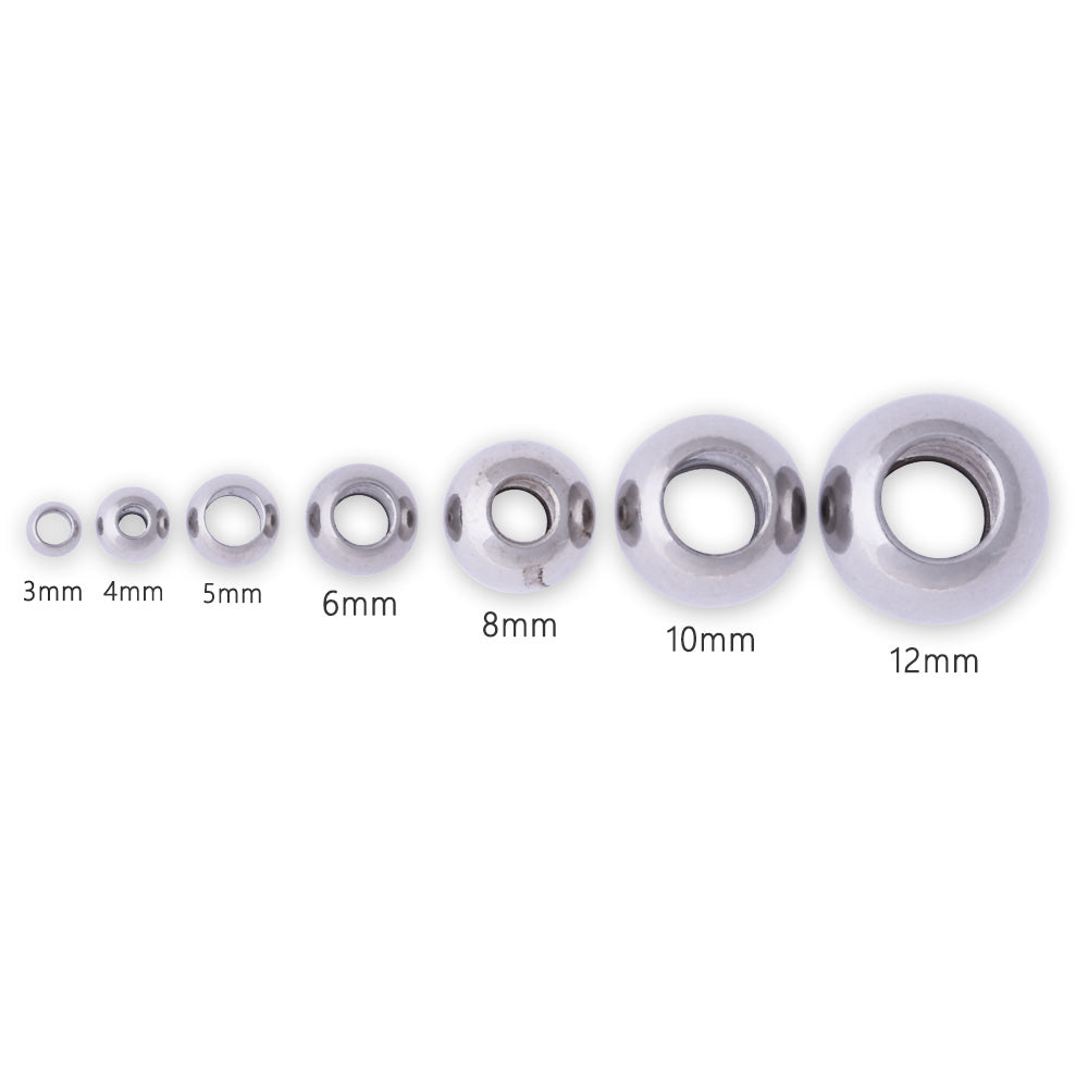 Wholesale 8mm Stainless Steel Round Smooth Seamed Beads Spacer Beads  Large Hole Metal Beads Diy Jewelry Findings 50pcs