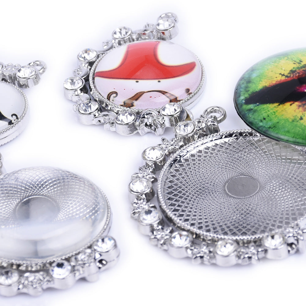 22mm Zinc Alloy Double Sided Pendant Tray With Rhinestones Bezel